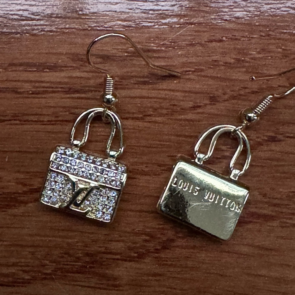 Gold & Rhinestone‎ Fish Hook Earrings – Dangle Drop Earrings – Statement Jewelry - Picture 4 of 4